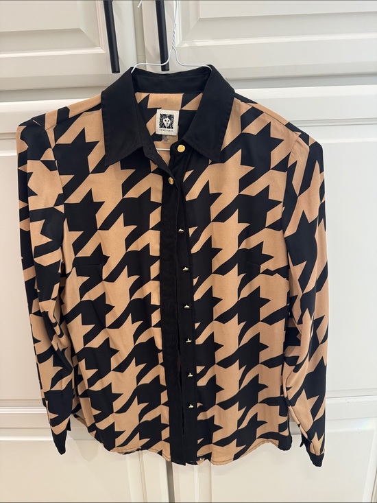 Anne Klein Other - Anne Klein Black and Tan Houndstooth Button-Down Shirt